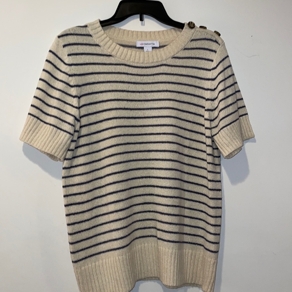 Stripe shoulder button sweater